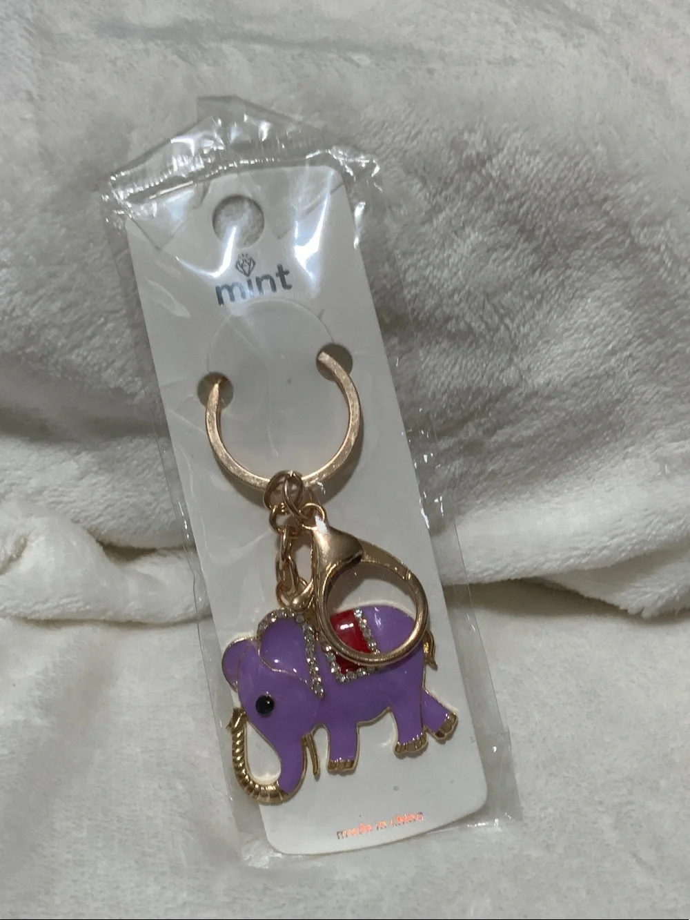 Mint Purple Elephant Key & Card Holder Charm with Gold Hardware